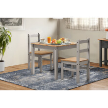 Corona Dining Table Set 2 Chairs Grey Wooden Pine Wood Kitchen Square