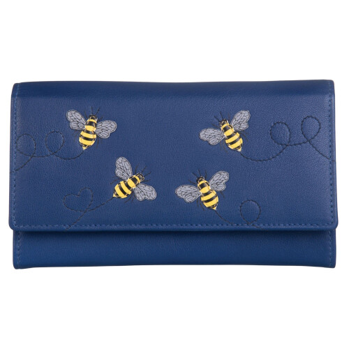(Blue) RFID Leather Bee Purse - Suri
