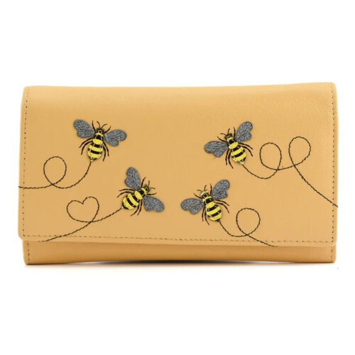 (Yellow) RFID Leather Bee Purse - Suri