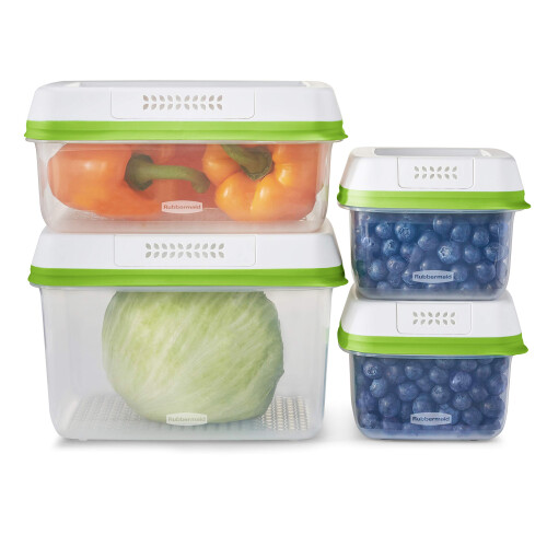 Rubbermaid FreshWorks Produce Saver Medium & Large Containers with FreshVent, Lifetime Filter, BPA-Free, Nesting Lids & Bases (Code 2114813)