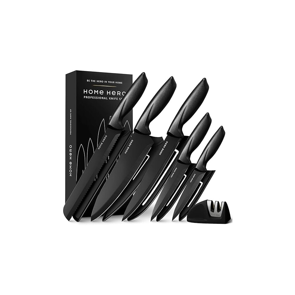 Home Hero Ultra-Sharp Stainless Steel Kitchen Knife Set - Chef Knives Set (5 pcs Set - Black with Sheath