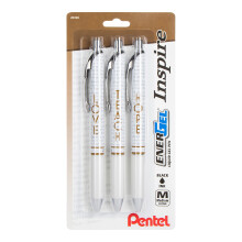 EnerGel Retractable Liquid Gel Pen  Inspire Collection  0.7mm  Metal Tip  Medium Line  Black Ink  Pack of 3 Pens (BL77INSPBP3M1)