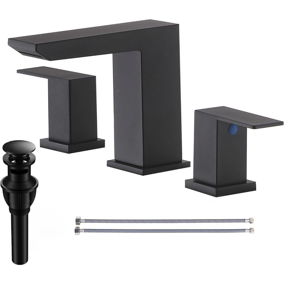 Kela Keuken Black Vccucine Waterfall Bathroom Faucet 8 Inch Widespread Bathroom Sink Faucet 3 Hole Modern Matte Vanity Bathroom Faucet