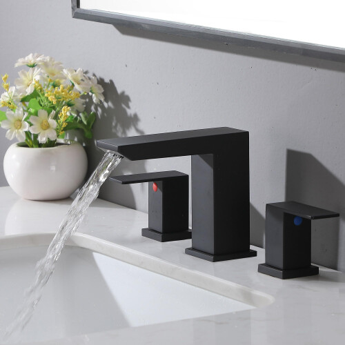 VCCUCINE Torneira de Banheiro Preta Cascata 8 Polegadas, Moderna com Acabamento Fosco 1