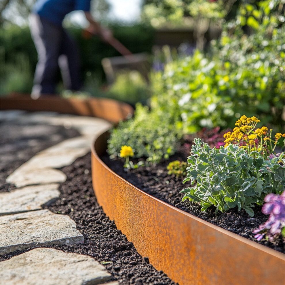 Metal Garden Border Edging 5m Roll Heavy Duty Pre Rusted Steel Border