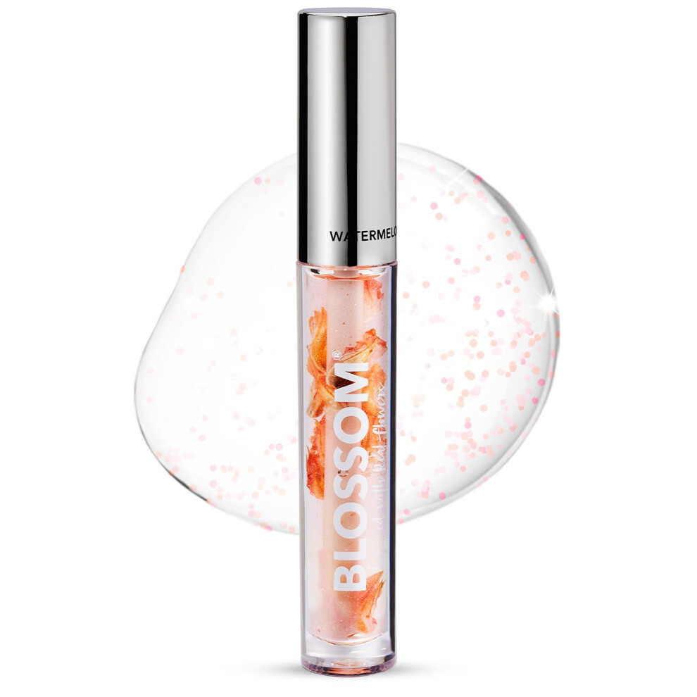 Blossom Lip Gloss & Lip Oil with Olive Oil + Grape Seed Oil, Moisturizing and Hydrating Shimmer Sparkle, Infused with Real Flowers, 3g, Watermelon-image-OPC-PFYRCMJ-NEW