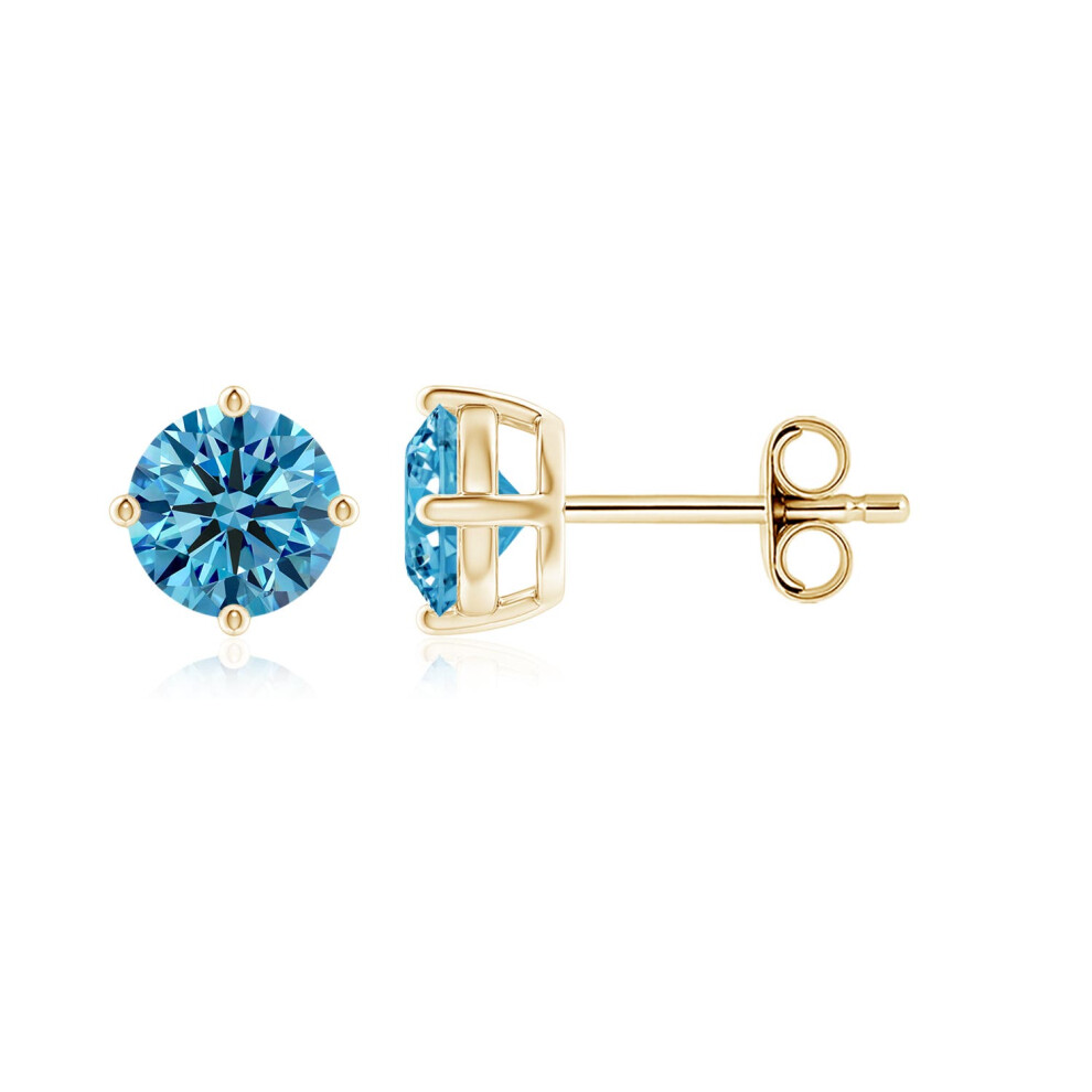 (14K Gold, 6.4mm) Basket-Set Solitaire Lab-Grown Fancy Intense Blue Diamond Stud Earrings(Colour: Fancy Intense | Clarity: VS)-image-OPC-PG98CCH-NEW