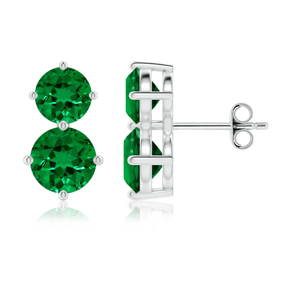 (9K Gold, 7mm) Round Lab-Grown Emerald Two Stone Stud Earrings-image-OPC-PG98GST-NEW