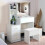 (White) Hampton&Stewart Dressing Table w/ Drawers, Mirror & Stool Set 4
