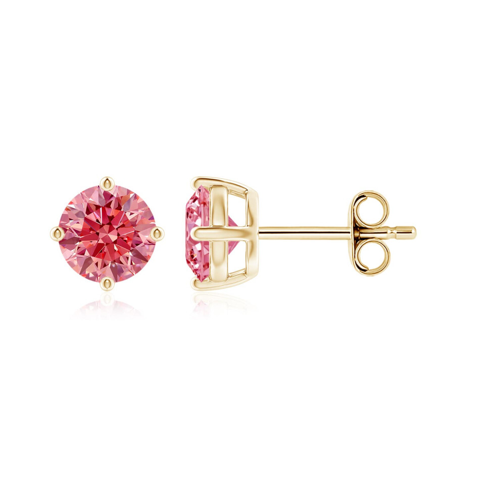 (9K Gold, 6.4mm) Basket-Set Solitaire Lab-Grown Fancy Intense Pink Diamond Stud Earrings(Colour: Fancy Intense | Clarity: VS)-image-OPC-PG98HSV-NEW