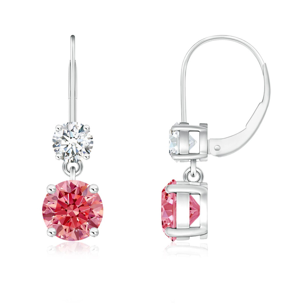 (9K Gold, 5mm) Round Lab-Grown Fancy Intense Pink Diamond Leverback Dangle Earrings(Colour: Fancy Intense | Clarity: VS)-image-OPC-PG98HYN-NEW