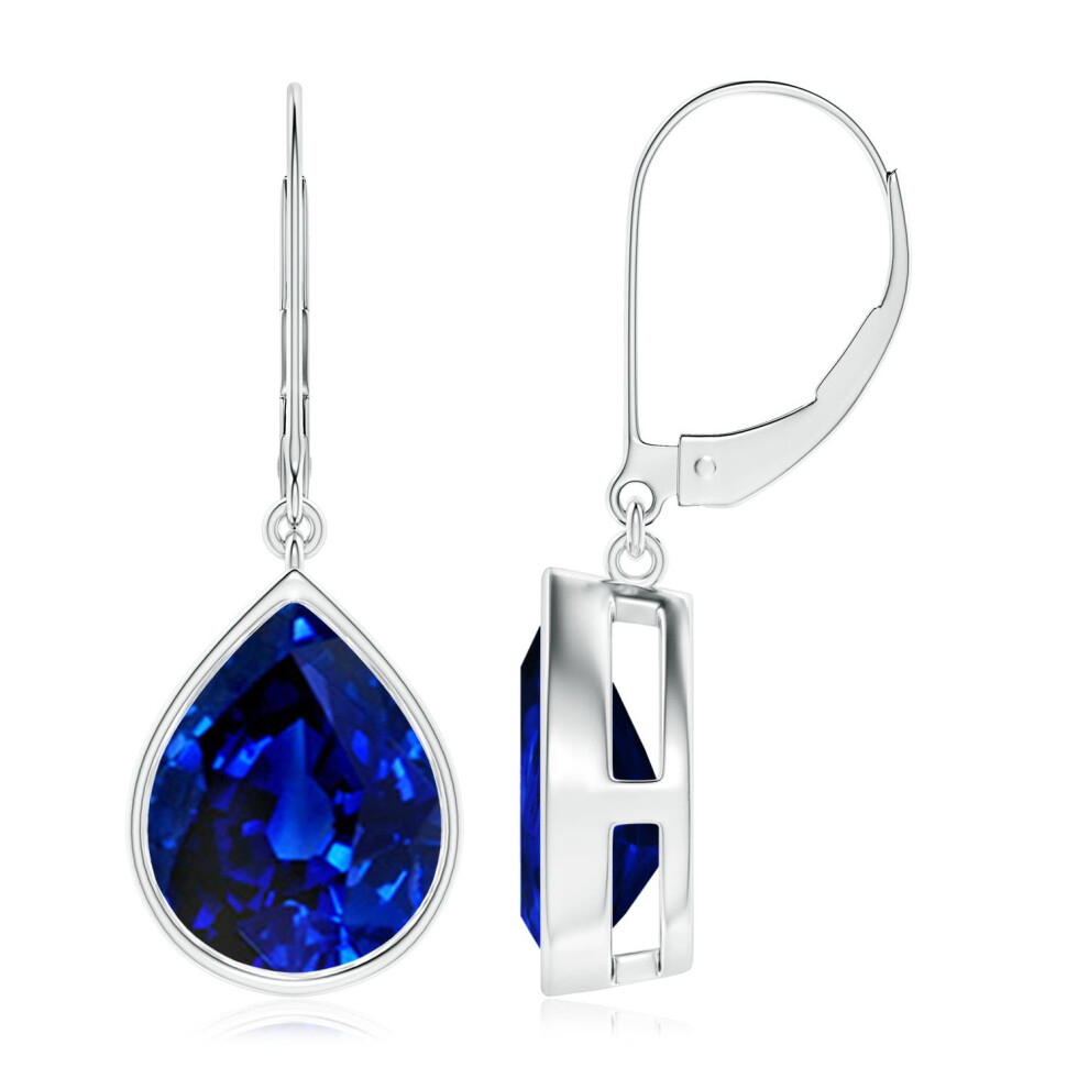 (Silver, 12x10mm) Lab-Grown Pear-Shaped Blue Sapphire Leverback Drop Earrings-image-OPC-PG98R5Z-NEW