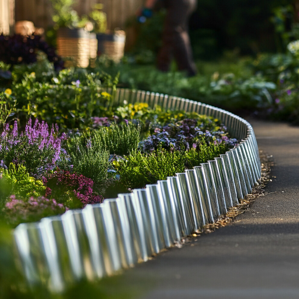 (Silver) Corrugated Metal Garden Border Edging Roll - 5M 5061050495531