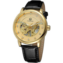 Skeleton Mechanical Dial Leather Band Waterproof Wrist Watches