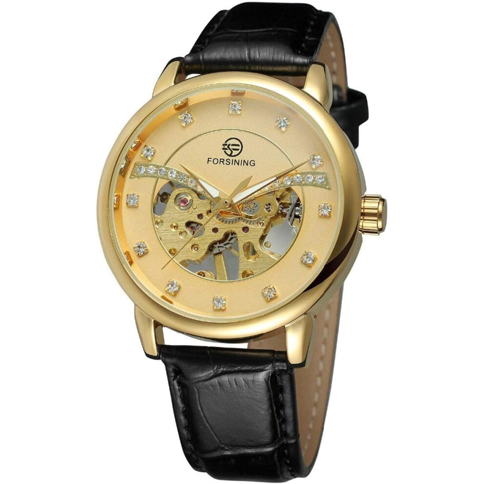 Veanxin Skeleton Mechanical Dial Leather Band Waterproof Wrist Watches