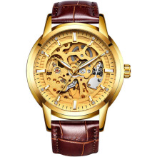 Hollow Skeleton Automatic Man Leather men Sport Watches