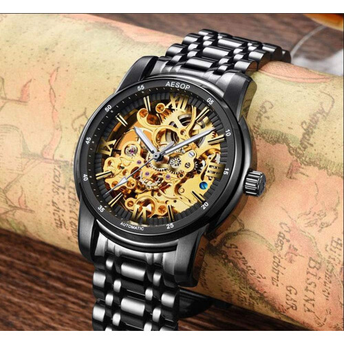 Skeleton Mechanical Waterproof Hollow Automatic Wrist Watch 2