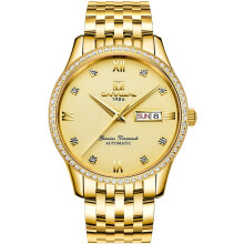 Automatic Crystal Diamond Gold Two Tone Date Stainless Steel Wrist Watch
