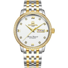 Automatic Crystal Diamond Gold Two Tone Date Stainless Steel Wrist Watch