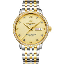 Automatic Crystal Diamond Gold Two Tone Date Stainless Steel Wrist Watch