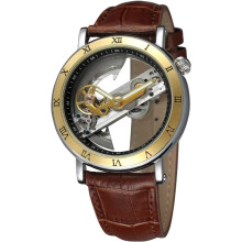 men Automatic Watch Transparent Watch Dial Hollow Skeleton Silver Tone Stainless Steel Watches