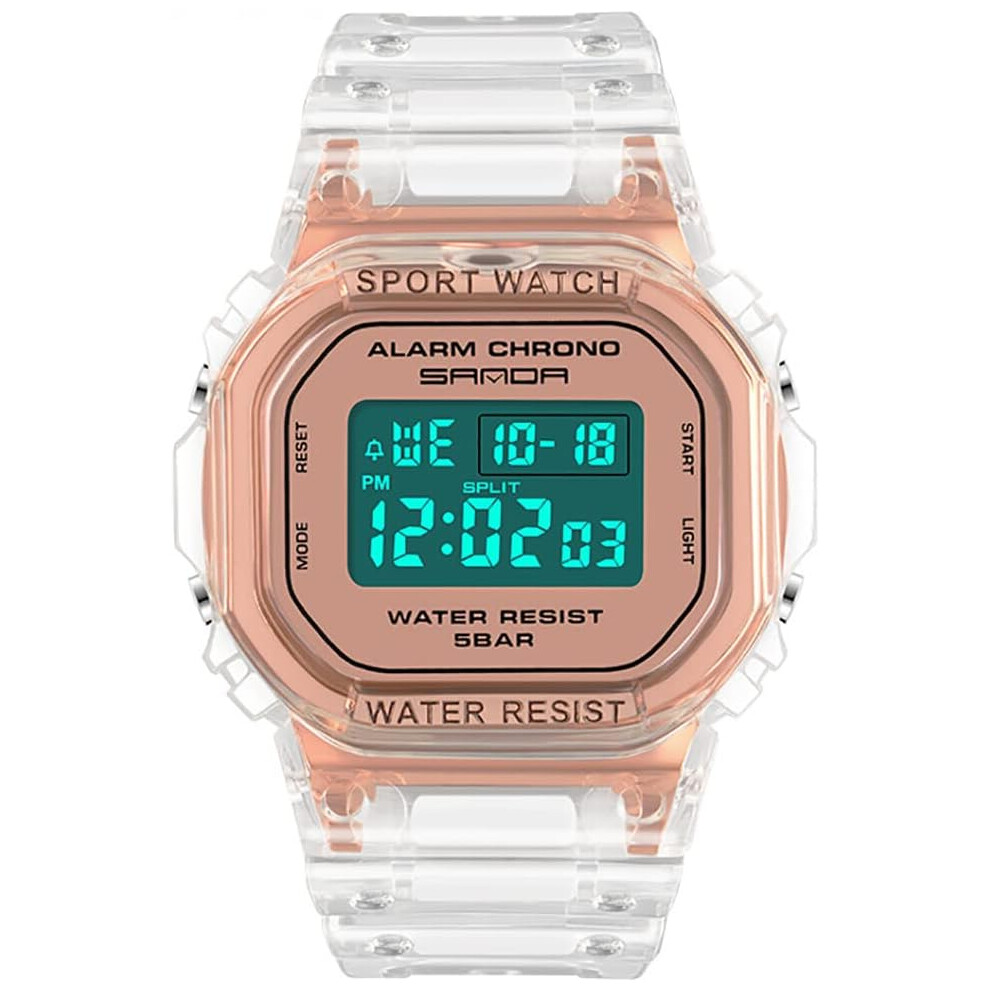 Watches Transparent Resin Strap Alarm Waterproof Wristwatch 6953698773418