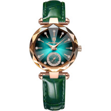 Women Diamond Dial Elegant Leather Waterproof Display Wristwatch
