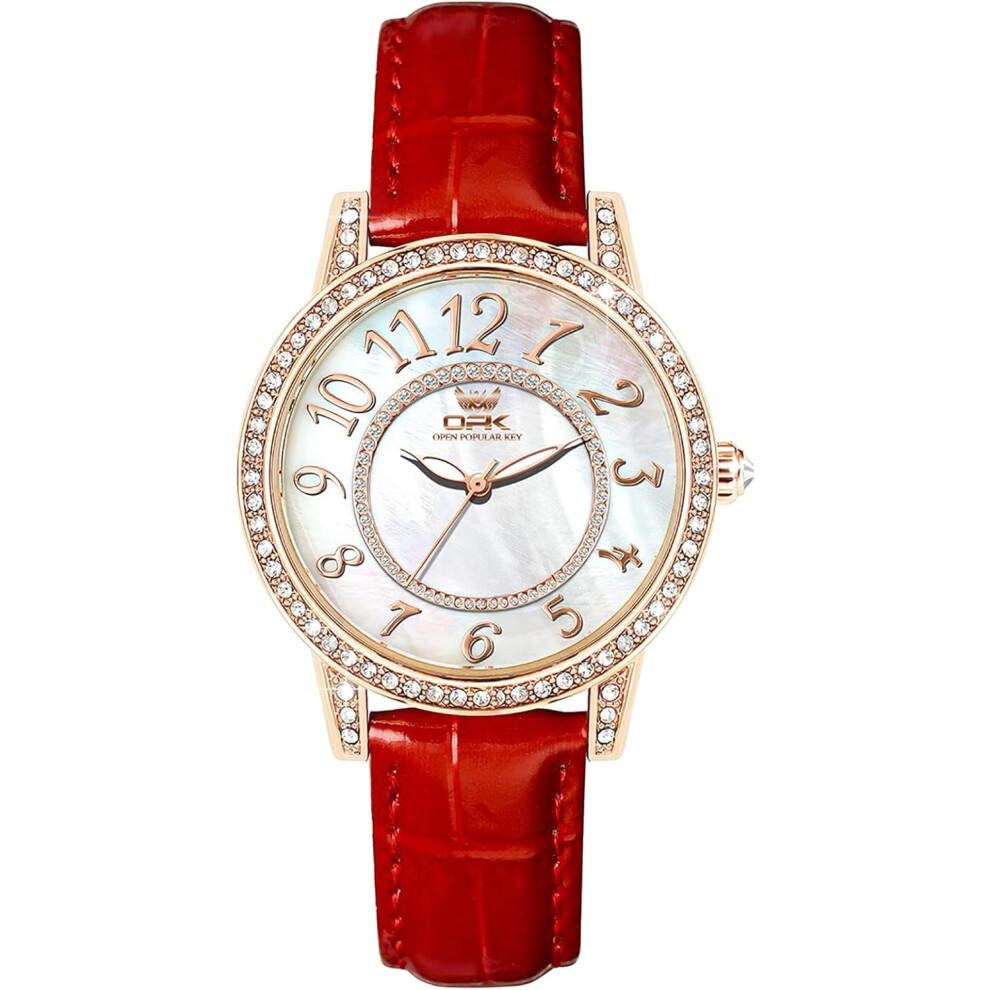 Photos - Wrist Watch Diamond Dial Leather Strap Waterproof Wristwatch