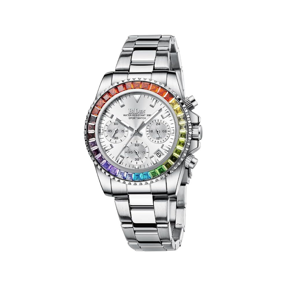 Women Crystal Diamond Iced Stainless Steel Waterproof Wristwatch-image-OPC-PG996ZW-NEW