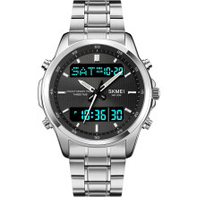 men Multifunctional Dual Display Sports Steel Band Electronic Watch