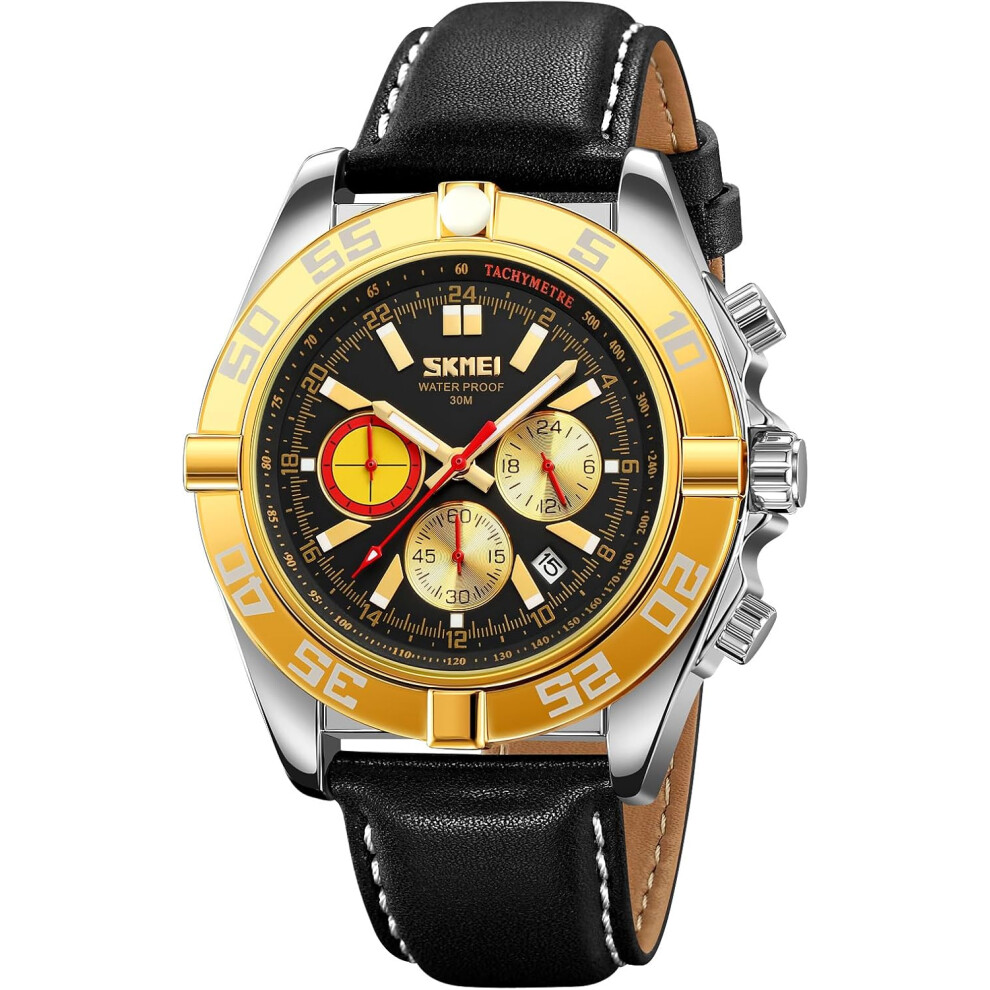 Retro Chronograph Date Leather Strap Waterproof men Wristwatch-image-OPC-PG9978T-NEW