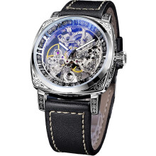 Retro Hollow Design Manual Automatic Winding Waterproof Leather Strap Wristwatch