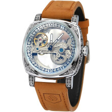 Retro Hollow Design Manual Automatic Winding Waterproof Leather Strap Wristwatch
