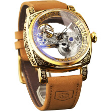 Retro Hollow Design Manual Automatic Winding Waterproof Leather Strap Wristwatch