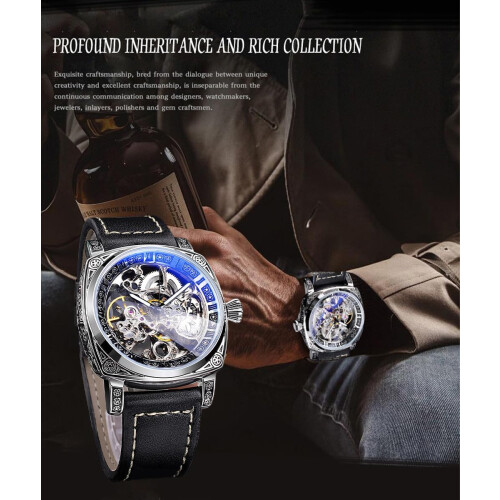 Retro Hollow Design Manual Automatic Winding Waterproof Leather Strap Wristwatch 2