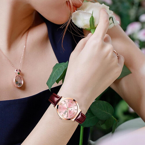 Women Waterproof Leather Strap Small Face Diamond Wrist Watch 2