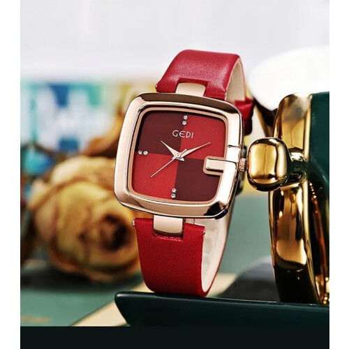 Large Square Dial Diamond High-end Leather Strap Waterproof Watches 1