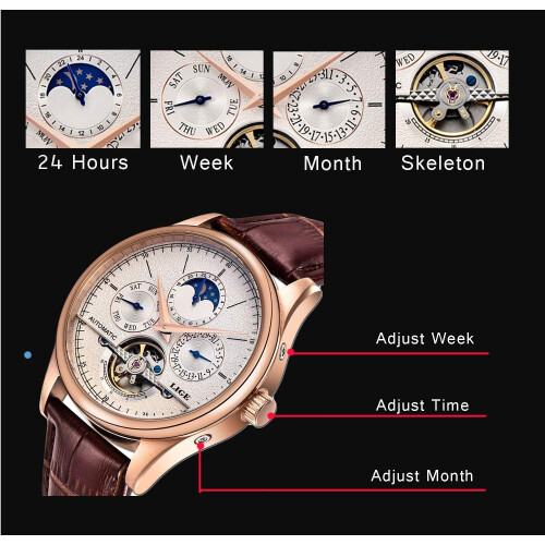 men Brown Leather Tourbillon Automatic Wrist Watch 1