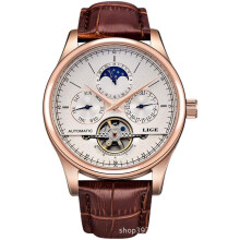 men Brown Leather Tourbillon Automatic Wrist Watch