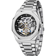 men Stainless Steel Skeleton Waterproof Clock Watches
