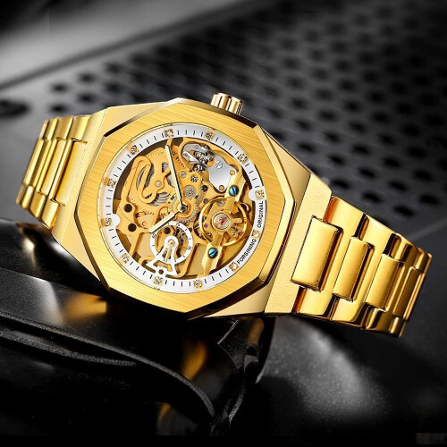men Stainless Steel Skeleton Waterproof Clock Watches 1