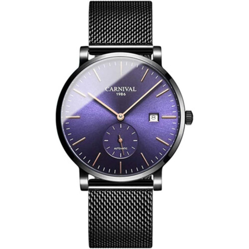 men Ultra-Thin Automatic Stainless Steel Date Mesh Waterproof Watch