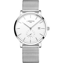 men Ultra-Thin Automatic Stainless Steel Date Mesh Waterproof Watch