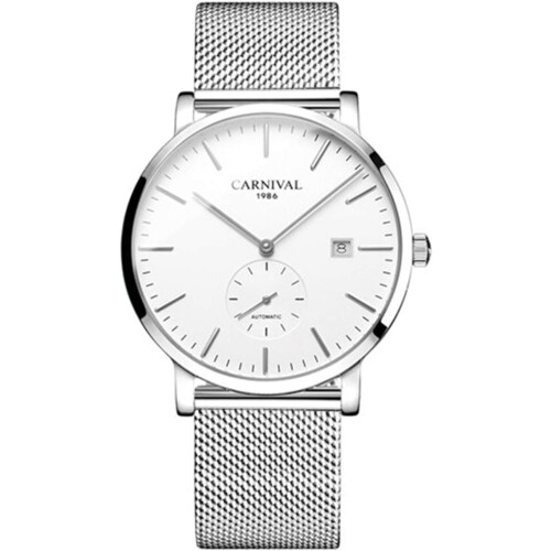men Ultra-Thin Automatic Stainless Steel Date Mesh Waterproof Watch