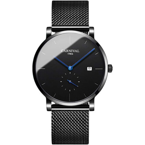 men Ultra-Thin Automatic Stainless Steel Date Mesh Waterproof Watch