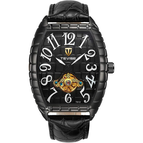 Mechanical Watch Black Leather Rectangle Watch Automatic Watches