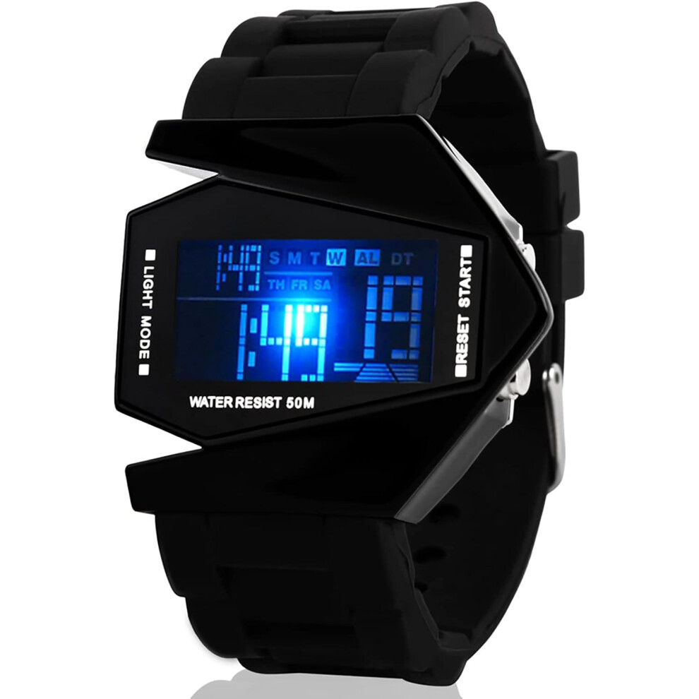 Veanxin Led Watch Airplane Shape Watch Date Silicone Strap Waterproof Wristwatch