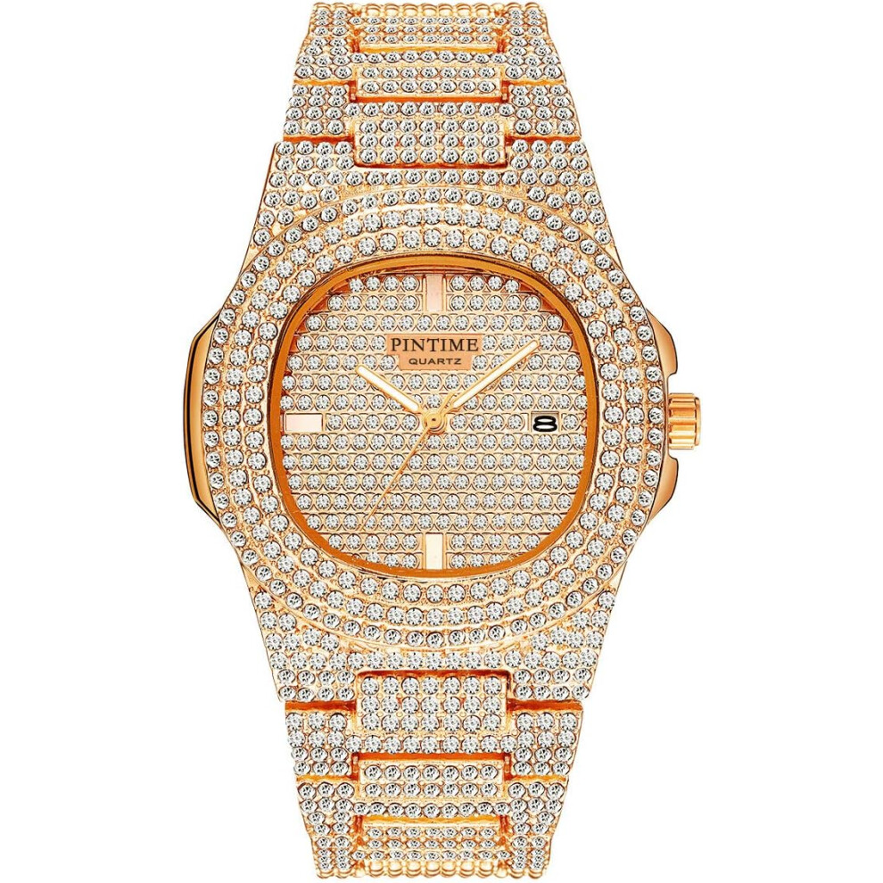 Photos - Wrist Watch Watch Full Bling Iced-Out Wristwatch Hip-Hop Stainless Steel Bracelet Watch