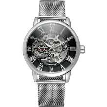 Automatic Watch Transparent Watch Dial Hollow Skeleton Silver Tone Mesh Band Watch