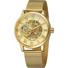 Automatic Watch Transparent Watch Dial Hollow Skeleton Silver Tone Mesh Band Watch